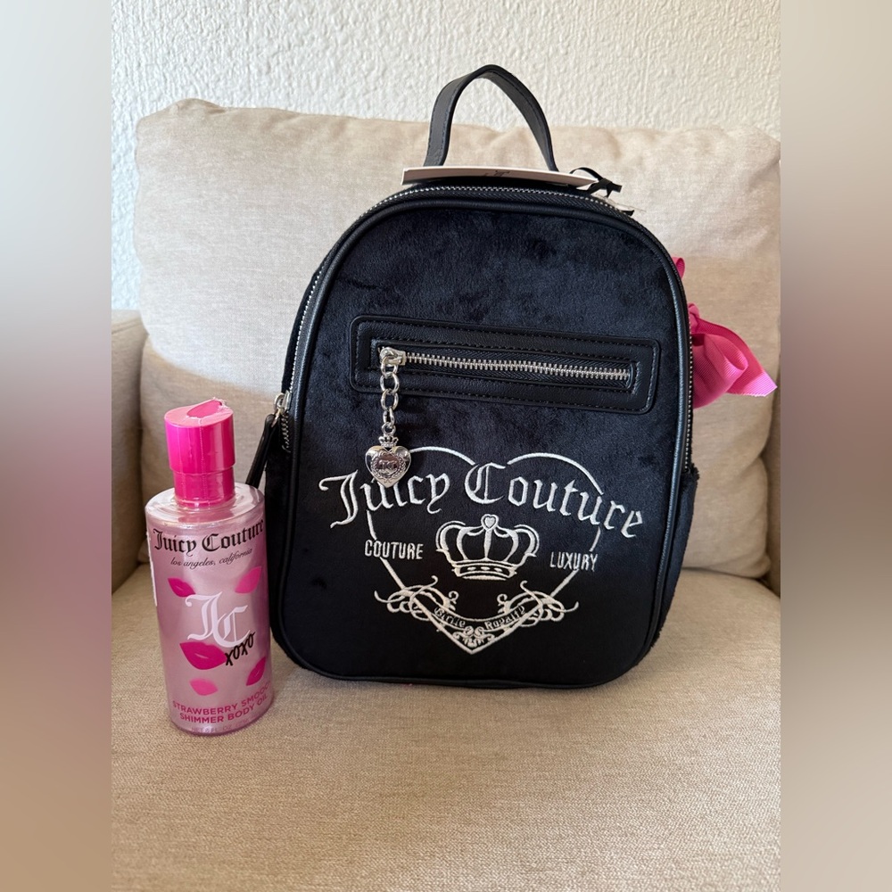 JUICY COUTURE COUTURE LUXURY Girlie Royalty Med Backpack Pink Bow Free Gift
